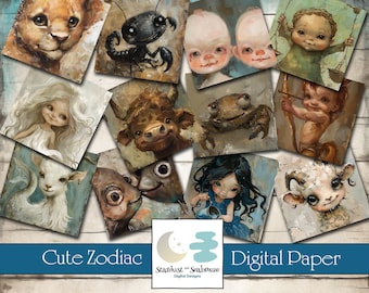 Lindo papel imprimible del zodíaco: adorable arte de signos de astrología para revistas y manualidades