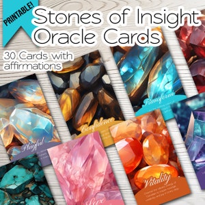 Cartões de afirmação de cristal para impressão: Stones of Insight, um baralho oracular de afirmação de pedras preciosas para impressão para orientação e crescimento espiritual