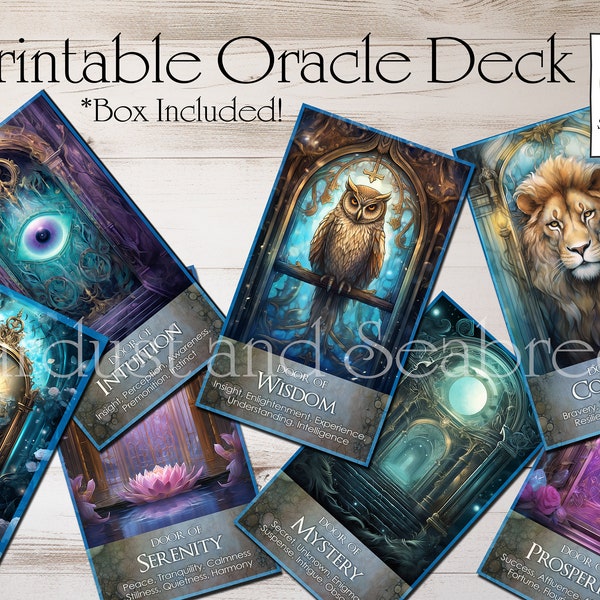 Druckbare Orakelkarten: Hochwertiges "Doors of Destiny" -Deck, 300 DPI, 32-Karten-Tarot-inspiriertes Orakelset mit Box, sofortiger digitaler Download
