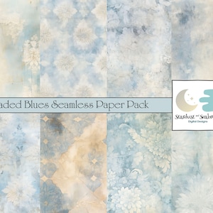 Shabby Wallpaper Seamless Digital Paper Pack: Blue Wallpaper Inspired Patterns for Junk Journals, Scrapbooking - Instant Download JPGs