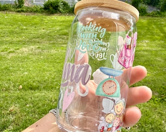 Best Grandma Ever Glass Can Cup | Grandma Libbey Glass Tumbler | Gift for Grandma | Mother’s Day Coffee Cup | 16oz Bamboo Lid Cup