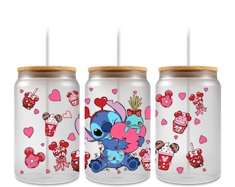 Valentine Alien Inspired Libbey Glass Cup | Cute Candy Heart Glass Can | 16oz Iced Coffee Cup | Valentine Gift