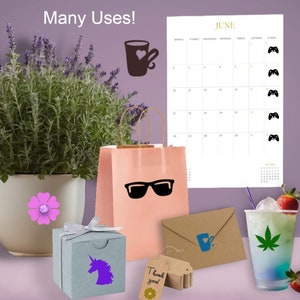 Adesivo de vinil à prova d'água, 1 folha, flor de coração, controle de jogo, caneca de coração de café, óculos de sol, unicórnio, decalques de folha de erva daninha, decoração, decoração