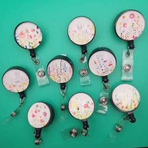 Delicate Garden Flowers clip badge retractable reel