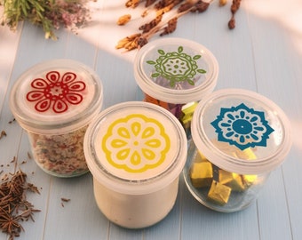 Charmante Qui & Jar-deksels - set van 3 - ideaal voor het bewaren van voedsel, lunchpakketten, geportioneerde snacks, specerijen, kruiden, hagelslag, hergebruik, hergebruik