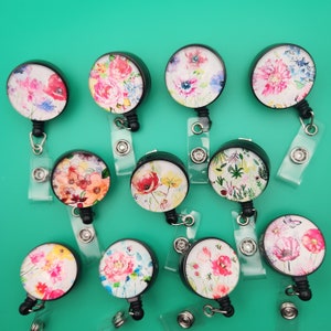 Garden Flowers clip badge retractable reel