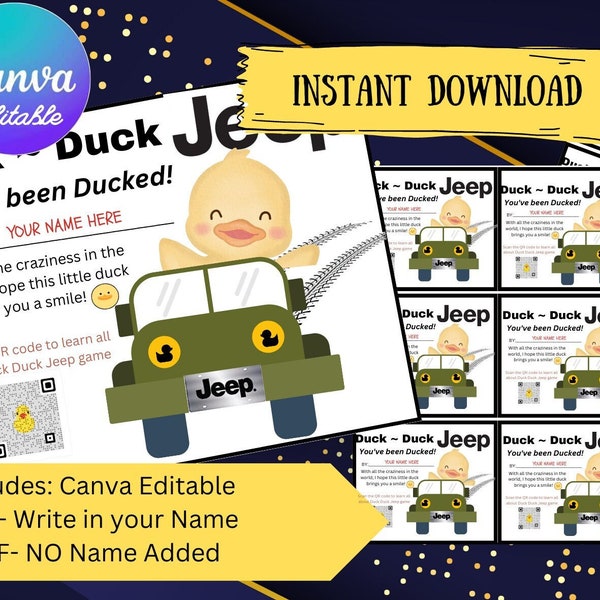 Duck Duck Jeep Tag | Canva Editable | Instant Download Duck Tags for SUV Ducking | Print from Home | Gift for Jeep Lover | #DuckDuckJeep
