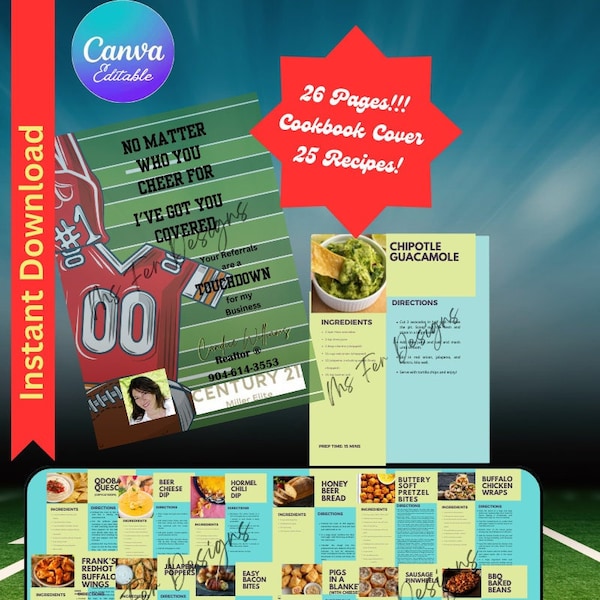 Realtor Football Cookbook Pop By gift for clients, Tailgating, Business marketing, Notary, Lender, Swag, Closing gift, Customer Gift