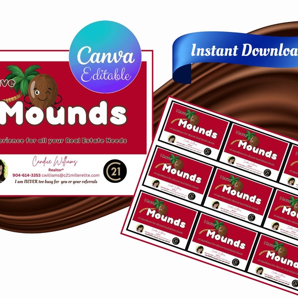 MOUNDS Real Estate Experience Pop By| Canva Editable | Realtor Marketing |  Mounds Candy Bar | Door Knocking | Notary | Mortgage Lender Tag