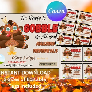 Real Estate Ready to GOBBLE Up Referrals Pop By| Canva Editable | Realtor Marketing | Mailing | Door Knocking | Notary | Mortgage Lender Tag