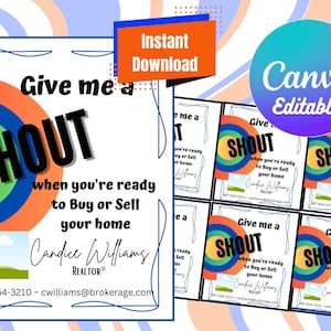 Real Estate Give Me A Shout Pop By| Canva Editable | Realtor Marketing | Door Knocking | Notary, Mortgage Lender Tag | Mailing | Shout Wipes