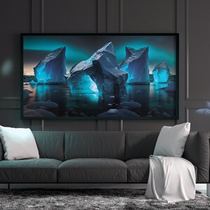 Hielo en el mar. glaciar antártico. Paisaje de iceberg. Impresiones de arte moderno. Decoración de pared. Arte de pared de descarga digital. Póster de alta calidad.