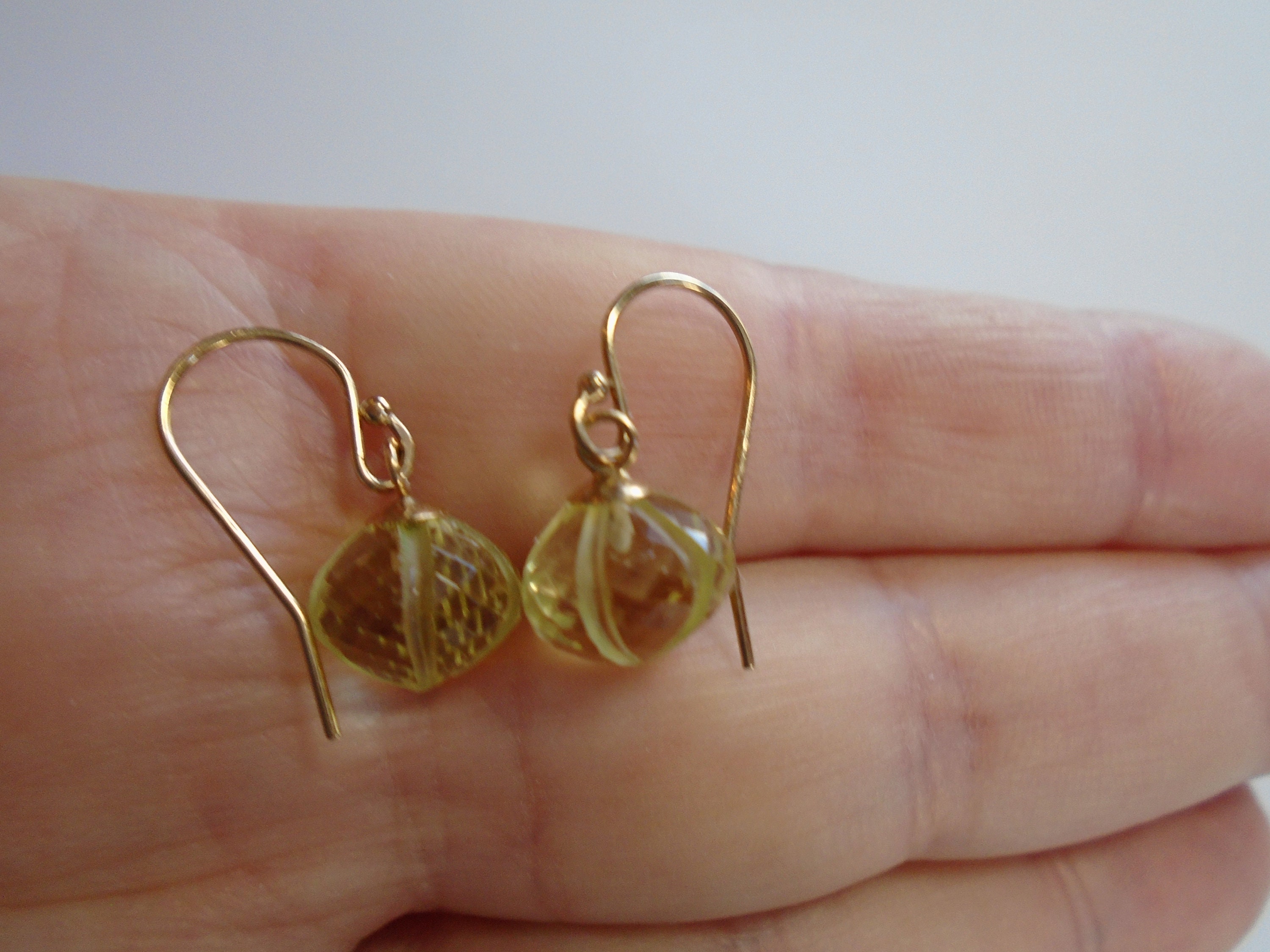Lemon Quartz Gold Earrings, AAA Grade Micro Faceted Yellow Drop