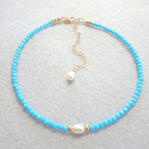 Turquoise pearl ankle bracelet, beach wear jewelry, gold gem anklet, adjustable 14k gf anklet, gift for her, summertime jewelry, body jewelr
