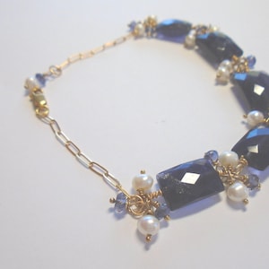 Iolite & Pearl 14K Gold Filled Bracelet: Water Sapphire Gemstone