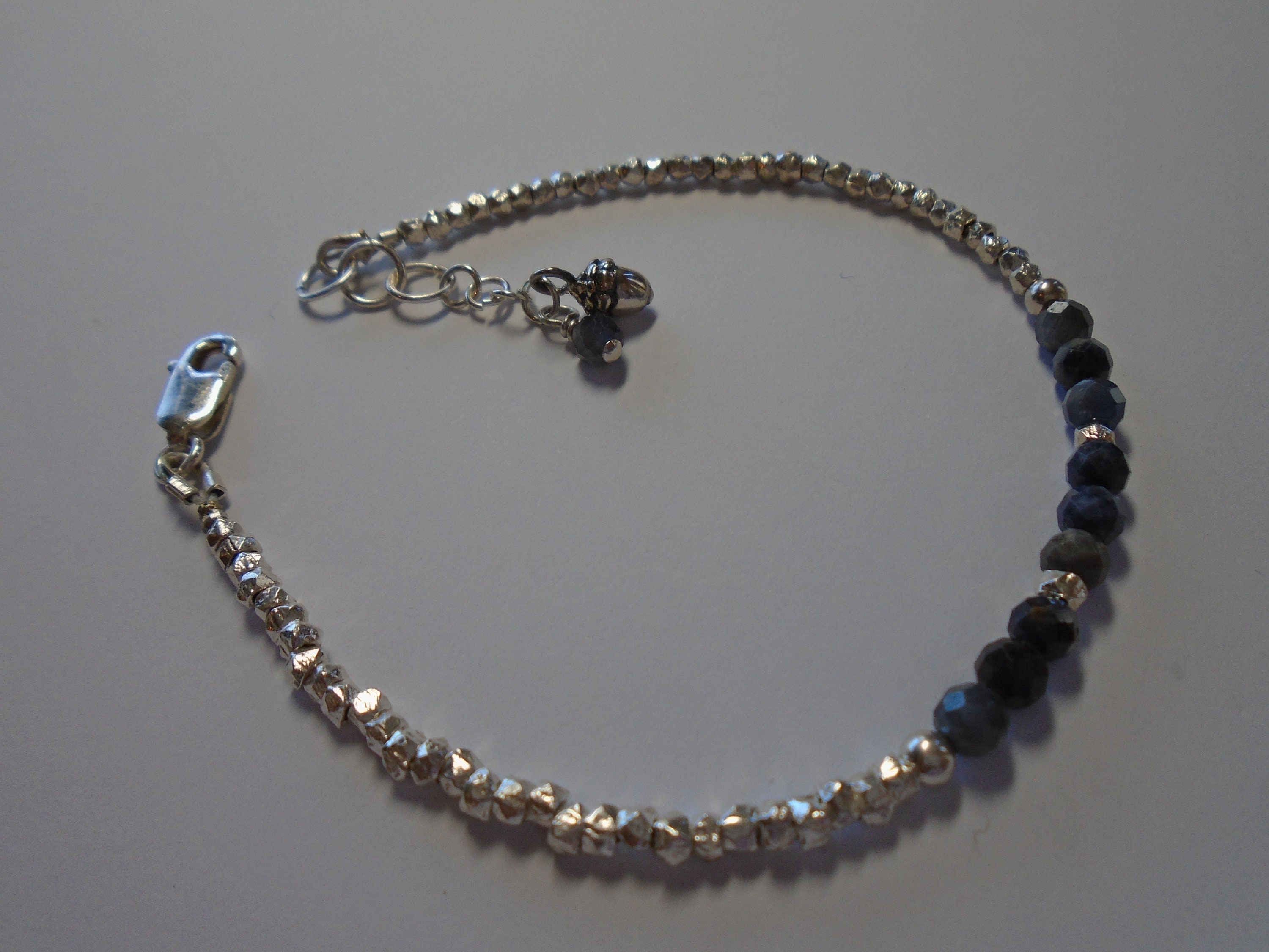 thumbnail image 2 of Handmade Natural Blue Sapphire & 925 Sterling Silver Adjustable Bracelet - 7 Inch 2 of 5