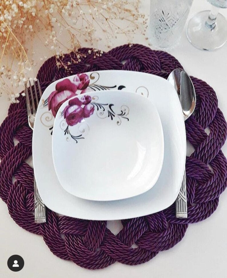 Knotting Dark Purple Placemat, Table Placemat, Dinner Table Decor