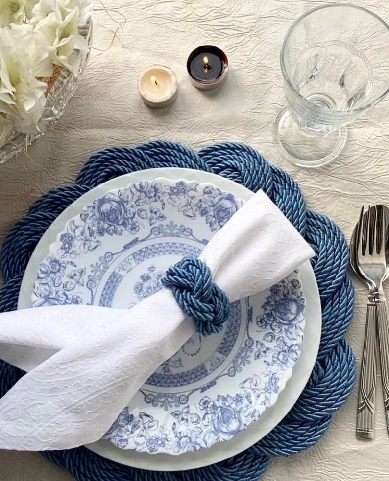 Knotting Blue Placemat, Table Placemat, Dinner Table Decor, Handmade