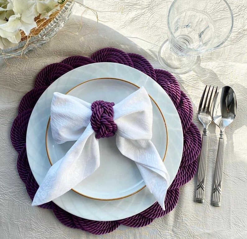 Knotting Dark Purple Placemat, Table Placemat, Dinner Table Decor