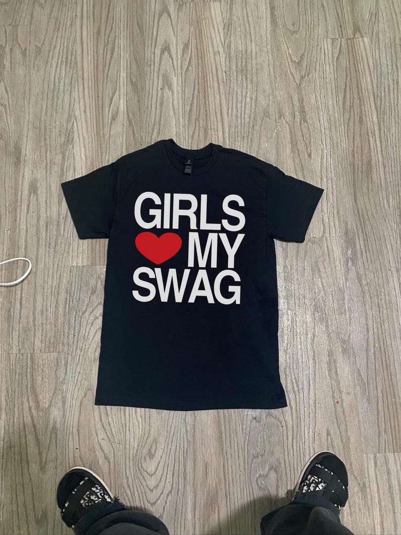 Girls Love My Swag Unisex Tee, Trendy Graphic T-Shirt, Streetwear Fashion, Y2K Aesthetics Top, Bold Statement Shirt, Red Heart Print Shirt image 4