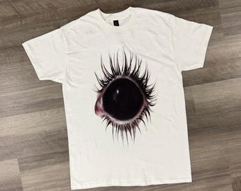 Creepy eye white graphic tee, Surreal eye graphic tee, creepy aesthetic shirt, horror art t shirt, gothic streetwear, y2k grunge tee