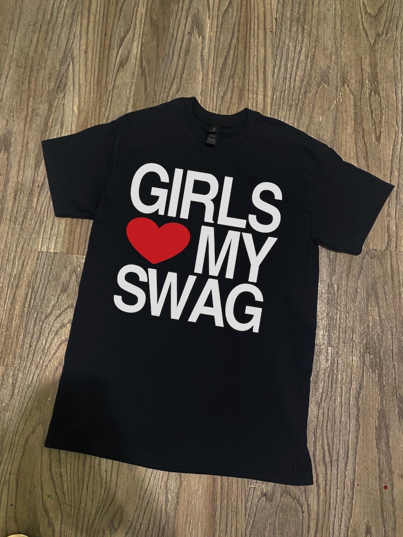 Girls Love My Swag Unisex Tee, Trendy Graphic T-Shirt, Streetwear Fashion, Y2K Aesthetics Top, Bold Statement Shirt, Red Heart Print Shirt image 5