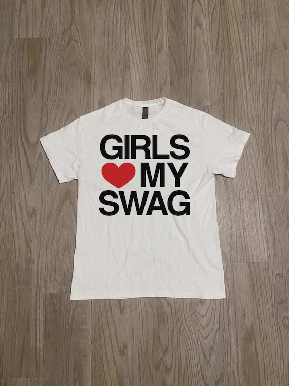 Girls Love My Swag Unisex Tee, Trendy Graphic T-Shirt, Streetwear Fashion, Y2K Aesthetics Top, Bold Statement Shirt, Red Heart Print Shirt