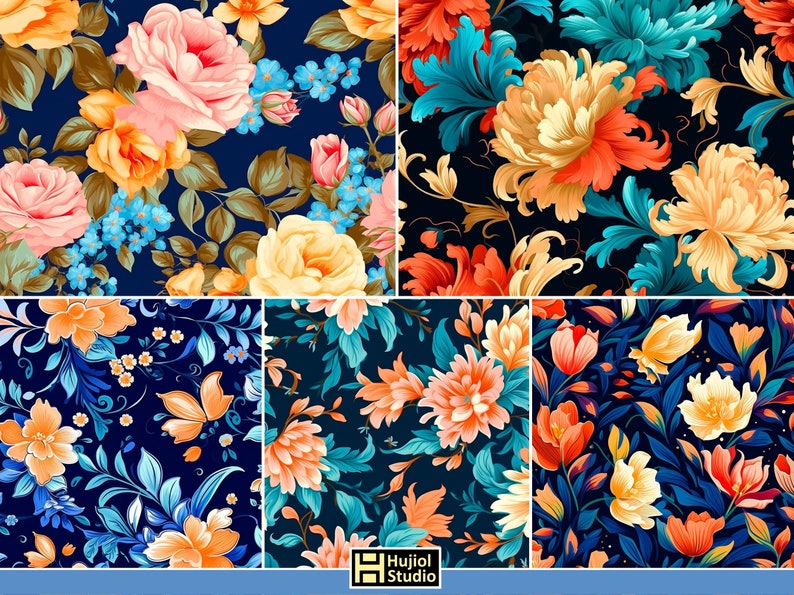 Floral Digital Paper Pack 2 | 20 Flowers Seamless Patterns Digital ...
