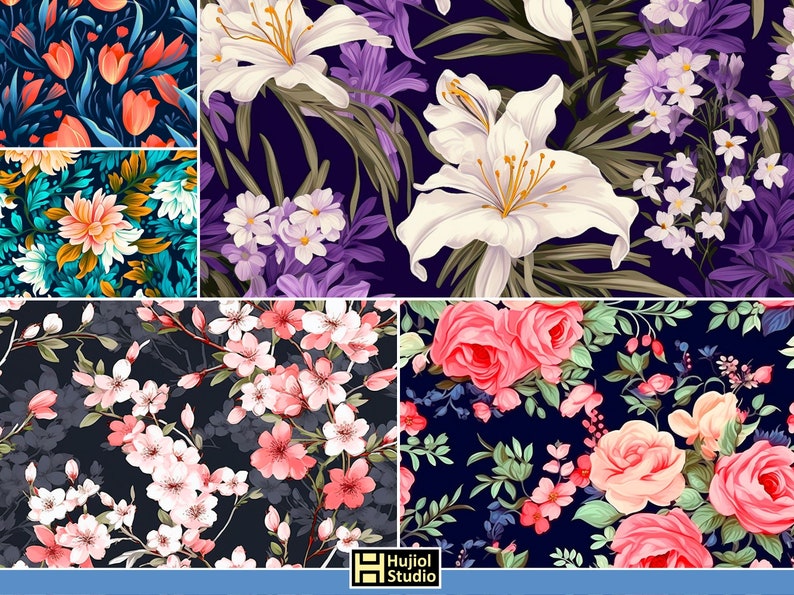 Floral Digital Paper Pack 2 | 20 Flowers Seamless Patterns Digital ...