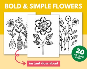 Flower Coloring Pages for Toddlers, Flower Coloring Book for Kids, Easy Coloring Pages, Montessori Printable Activity, PDF Printable