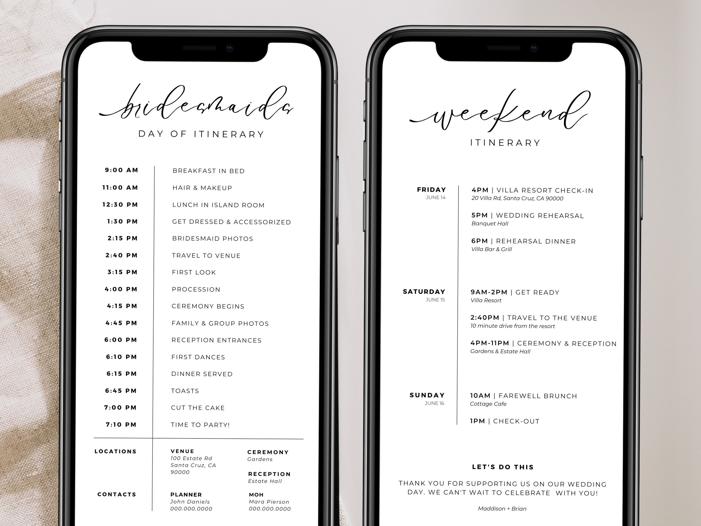 Wedding Party Timeline Mobile Wedding Itinerary Template Digital Wedding Itinerary Template Wedding Weekend Itinerary Template Bridal Party