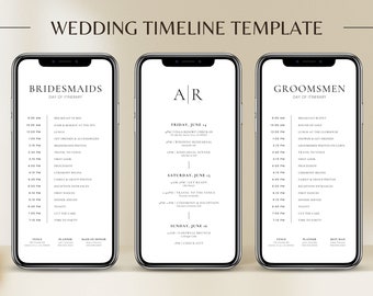 Wedding Party Timeline Mobile Wedding Itinerary Template Digital Wedding Itinerary Template Wedding Weekend Itinerary Template Bridal Party