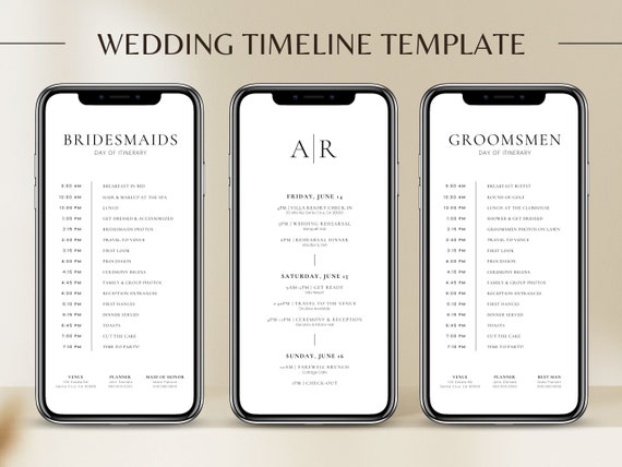Wedding Party Timeline Mobile Wedding Itinerary Template Digital Wedding Itinerary Template Wedding Weekend Itinerary Template Bridal Party