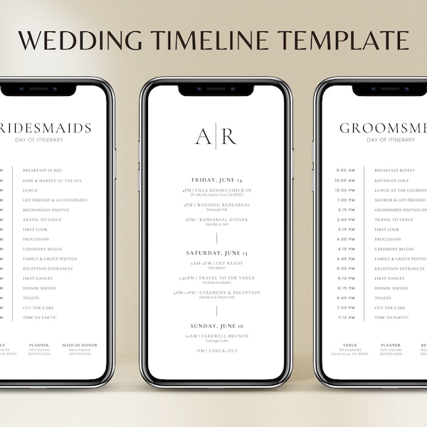 Wedding Party Timeline Mobile Wedding Itinerary Template Digital Wedding Itinerary Template Wedding Weekend Itinerary Template Bridal Party