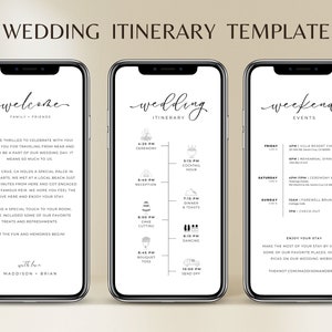 Modèle d’itinéraire de mariage Modèle d’itinéraire de mariage numérique Modèle d’itinéraire de week-end de mariage Modèle d’ordre des événements de mariage Mobile