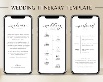Wedding Itinerary Template Digital Wedding Itinerary Template Wedding Weekend Itinerary Template Wedding Order of Events Template Mobile