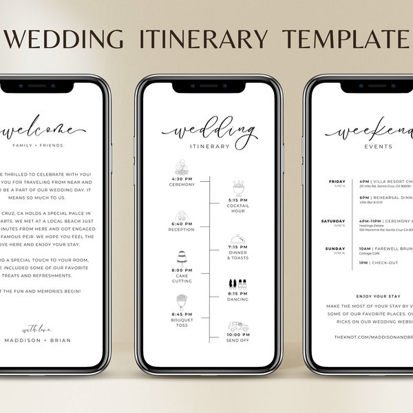 Wedding Itinerary Template Digital Wedding Itinerary Template Wedding Weekend Itinerary Template Wedding Order of Events Template Mobile