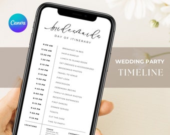 Wedding Party Timeline Mobile Wedding Itinerary Template Digital Wedding Itinerary Template Wedding Weekend Itinerary Template Bridal Party