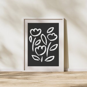 Black and White Daisy Wall Art, Flower Garden wall decor, Daisy Botanical prints, Minimalistic abstract art, Digital instant download