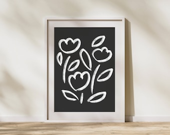 Arte da parete Daisy in bianco e nero, decorazione da parete Flower Garden, stampe botaniche Daisy, arte astratta minimalista, download istantaneo digitale