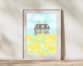 English Cottage Flower Garden, Daffodil wall decor, stampa di campagna antica, poster murale estetico, arte minimalista, download digitale