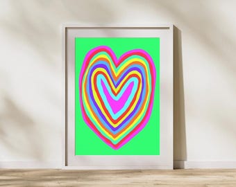 Decorazione da parete a forma di cuore arcobaleno, poster da parete a forma di cuore estetico, arredamento boho per la casa, arte da parete a forma di cuore astratto, poster con arte a forma di cuore, download digitale istantaneo