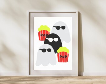 Fantasmi che guardano film horror, Cute Ghost wall art, Arredamento della parete della camera dei bambini, Arredamento per la casa di Halloween, Arte minimalista, Download digitale