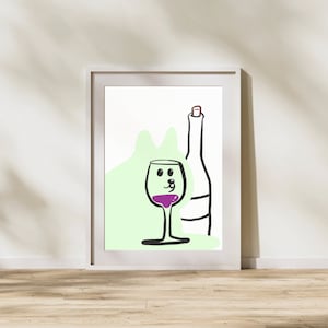 Cute dog with wine glass, Wine Bar wall decor, Red Wine poster, Wine abstract wall art, Minimalistic art, Bar decor print, Digital download