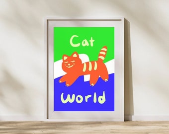 Giornata mondiale del gatto, poster del gatto, regalo per gli amanti dei gatti, arredamento della parete della camera dei bambini, arte della parete dell'illustrazione carina, arte minimalista, download istantaneo digitale