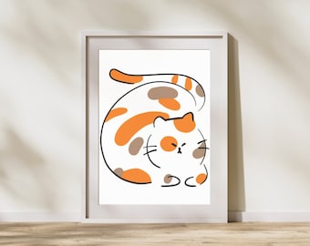 Poster del gatto Calico Loaf Cat, regalo per gli amanti dei gatti, arredamento della parete della camera dei bambini, arte della parete del gatto che ozia, arte del gatto minimalista, download istantaneo digitale