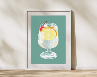 Gin and Tonic Cocktail Print, Gin cocktail poster, arredamento da parete Kitchen Bar, arredamento Classic Bar, Gin & Tonic Oil painting art, Download digitale