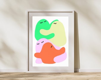 Adorabile Hugging Wall Decor, coppia di amanti, meglio insieme, arredamento per la casa Boho, arte murale illustrazione carina, arte minimalista, download digitale