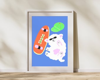 Skateboard wall decor, Skater dog wall art, Skateboard poster, Doggy minimal wall art, Dog skateboard Nursery wall decor, Digital download