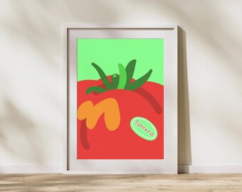 Decorazione murale stampabile con pomodori, stampe di frutti botanici, decorazioni murali per la cucina, arte astratta minimalista, download digitale istantaneo